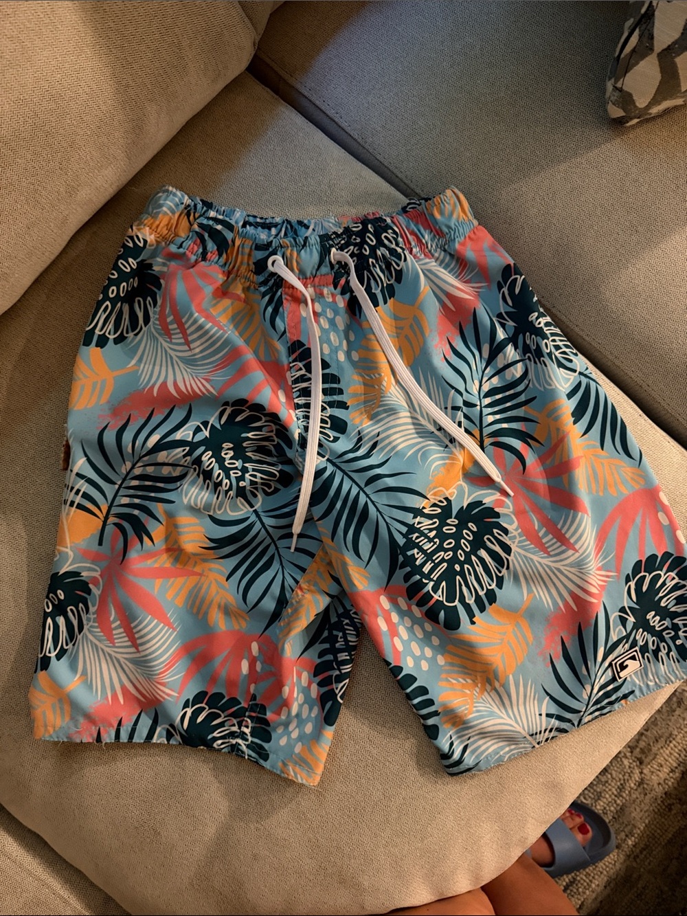 Kids Tropical Leaf Swim Trunks - Blue Multicolor
